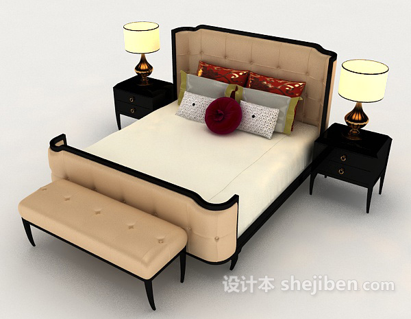 免费简单欧式床具3d模型下载