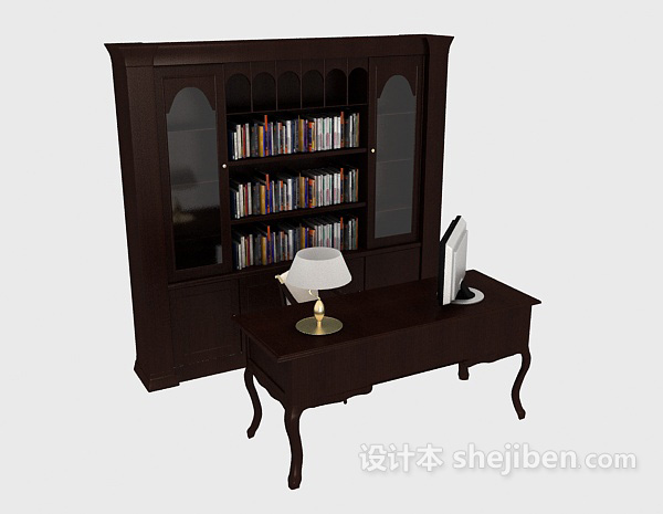 中式风格中式简约木质书柜3d模型下载