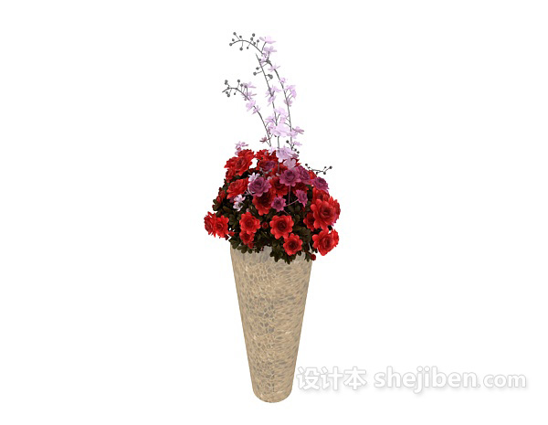 现代风格红色花朵盆栽3d模型下载