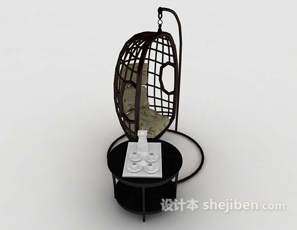 免费新中式挂藤椅3d模型下载