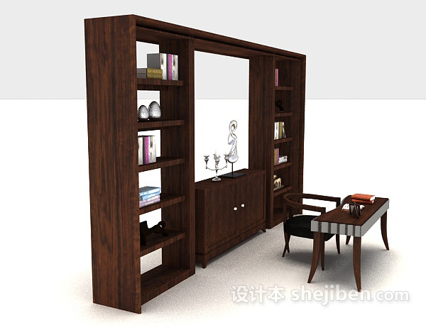 设计本木质书桌椅柜3d模型下载