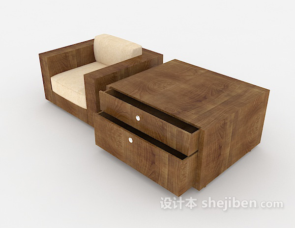 免费简约木质休闲单人沙发3d模型下载