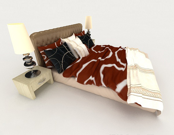 设计本个性红色家居双人床3d模型下载