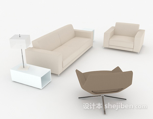 现代休闲浅棕色组合沙发3d模型下载