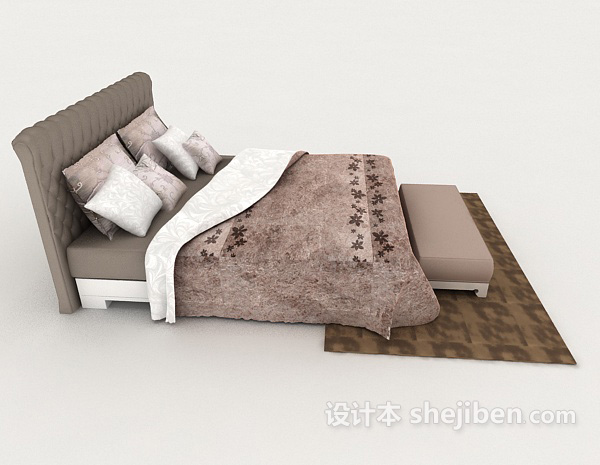 设计本棕色家居双人床3d模型下载