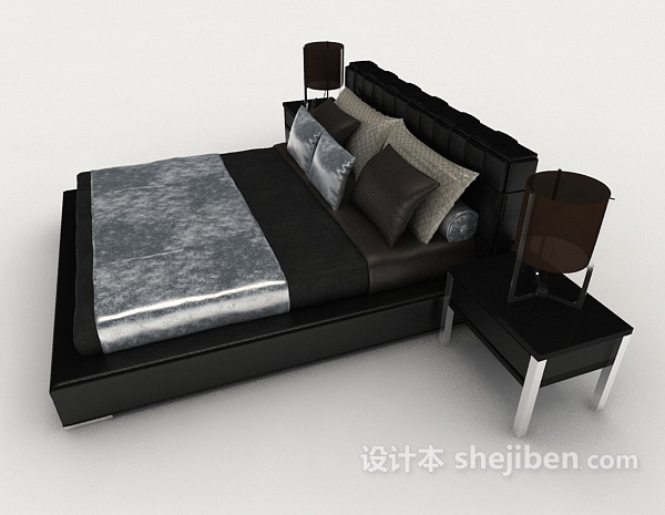 设计本黑色双人床3d模型下载