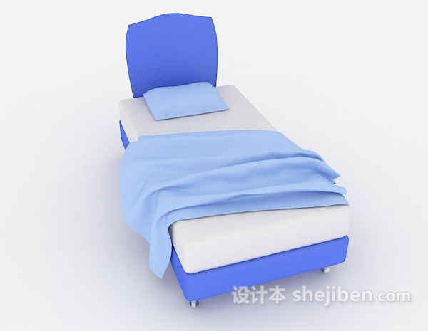 蓝白单人床3d模型下载