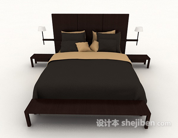 现代风格商务简约双人床3d模型下载