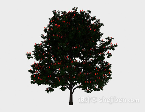 设计本红色果实大树3d模型下载