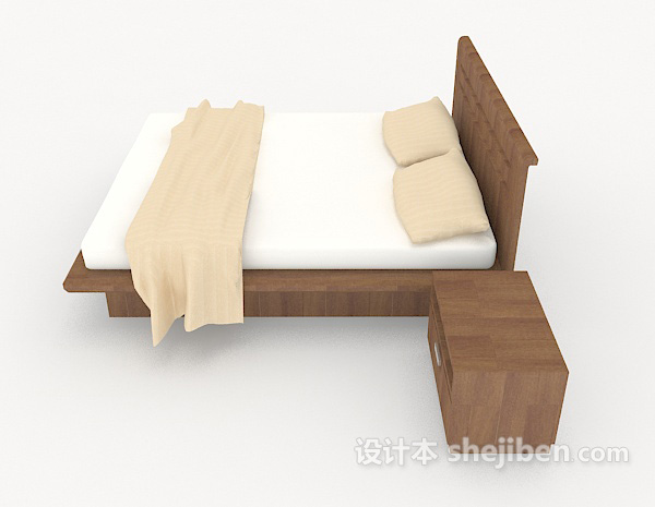 设计本家居简单实木床3d模型下载