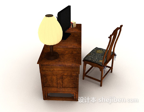 设计本中式复古书桌3d模型下载