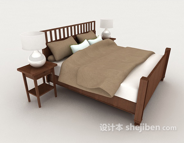 设计本新中式风格简单双人床3d模型下载