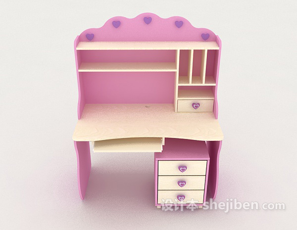 现代风格粉色可爱书桌3d模型下载