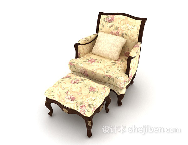 免费欧式花纹黄色单人沙发3d模型下载