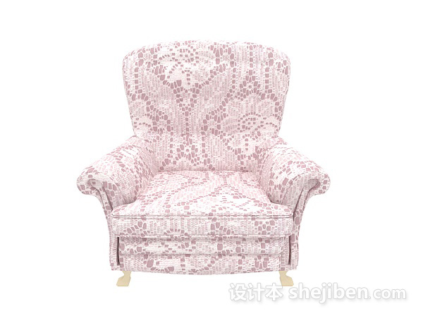 欧式风格欧式粉色花纹单人沙发3d模型下载