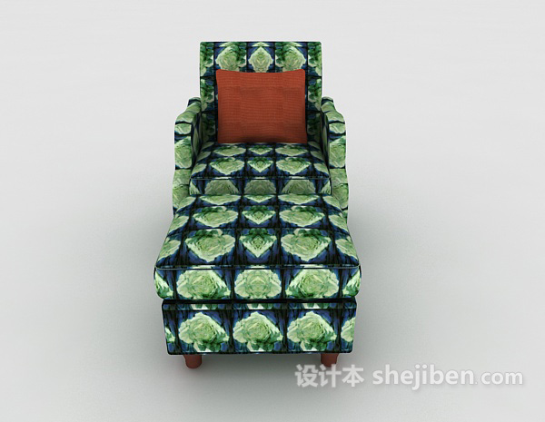 田园风格田园绿色格子单人沙发3d模型下载
