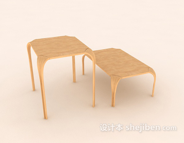 设计本黄棕色餐桌组合3d模型下载