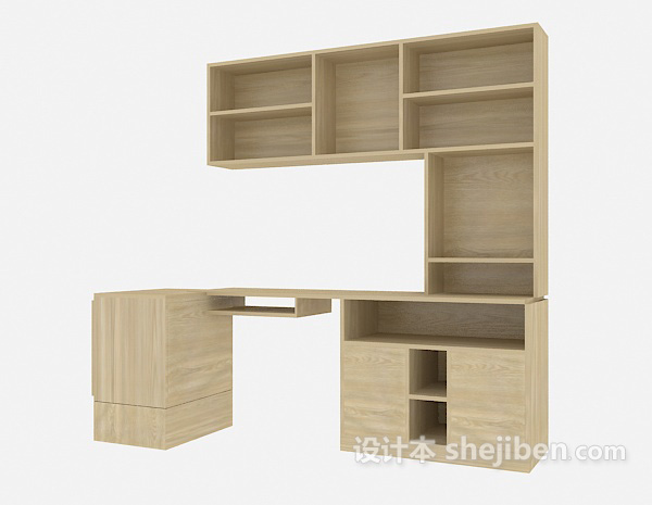 一体式书柜、书桌3d模型下载