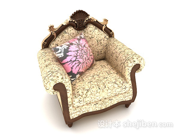 欧式风格欧式复古花纹单人沙发3d模型下载
