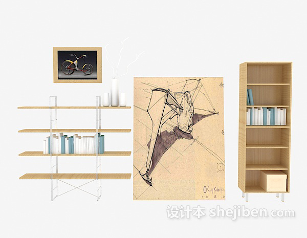 现代简单书柜3d模型下载