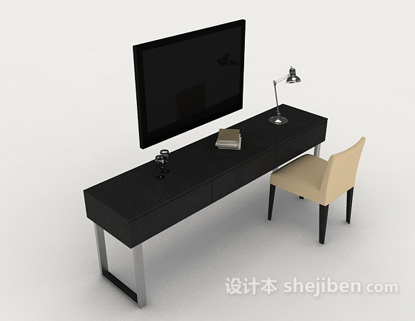 黑色简约桌椅组合3d模型下载
