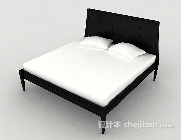 免费简单黑白双人床3d模型下载