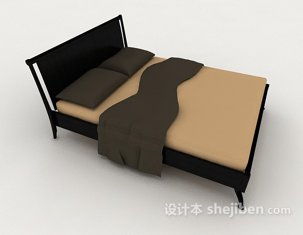 设计本家居木质简约黄色双人床3d模型下载