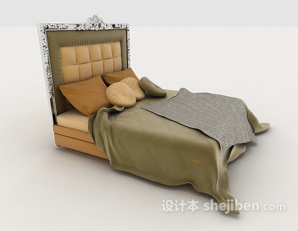 设计本欧式家居绿色双人床3d模型下载