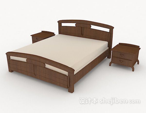 免费简单木制家居棕色双人床3d模型下载