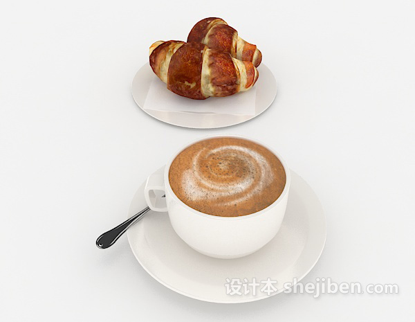 设计本牛角包和咖啡3d模型下载