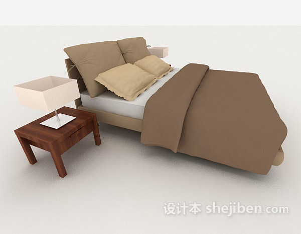 设计本现代休闲家居棕色双人床3d模型下载