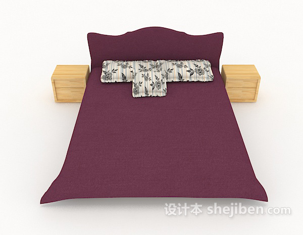 现代风格简约紫色双人床3d模型下载