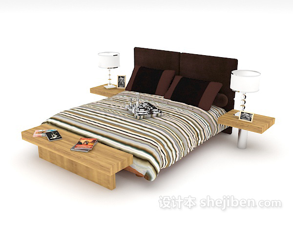 现代风格现代家庭式双人床3d模型下载