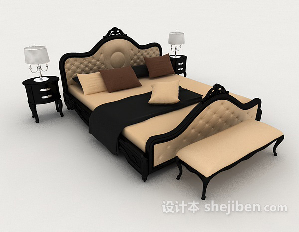 免费欧式简约双人床3d模型下载