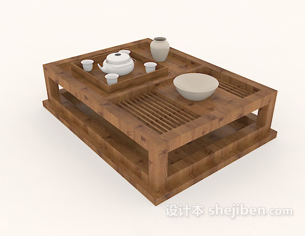 设计本日式木质茶几3d模型下载