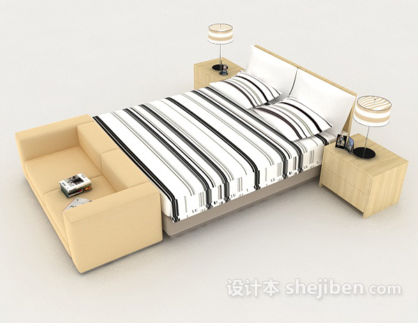 设计本现代简约风格木质双人床3d模型下载