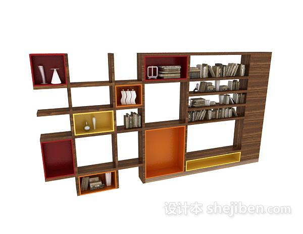 免费现代木质个性书柜3d模型下载