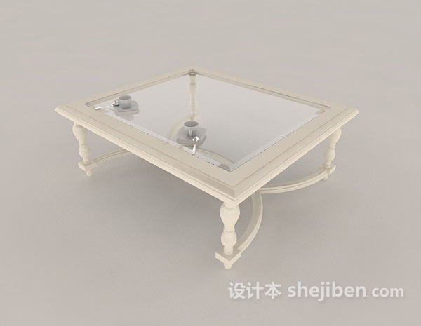 现代白色玻璃茶几3d模型下载