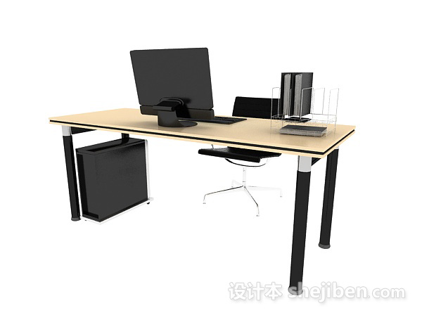 设计本黑色办公电脑桌椅3d模型下载
