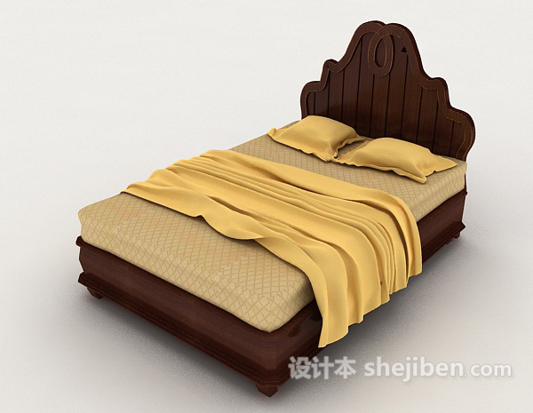 木质黄色家居双人床3d模型下载