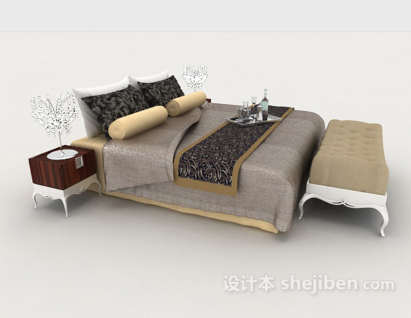 设计本欧式简约商务双人床3d模型下载