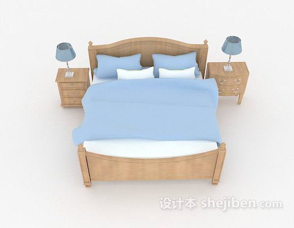 田园风格清新单色双人床3d模型下载