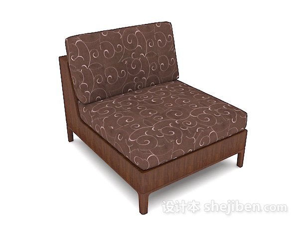 家居花纹棕色单人沙发3d模型下载
