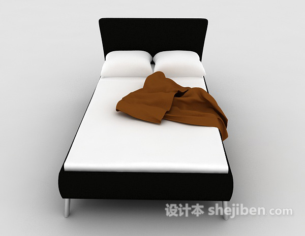 现代风格黑白单人床3d模型下载