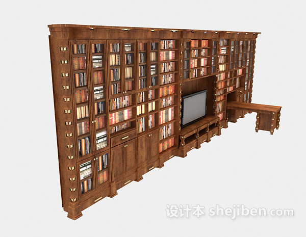 设计本欧式大型家居书柜3d模型下载