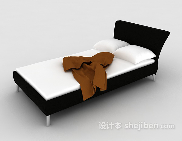 黑白单人床3d模型下载