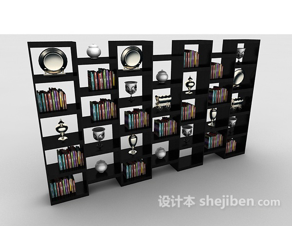 免费个性黑色书柜3d模型下载