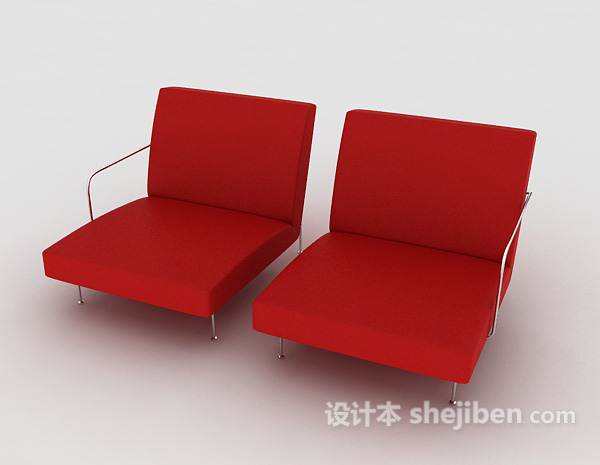 红色简单家居沙发3d模型下载