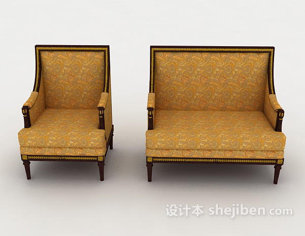 欧式风格金色欧式沙发凳3d模型下载