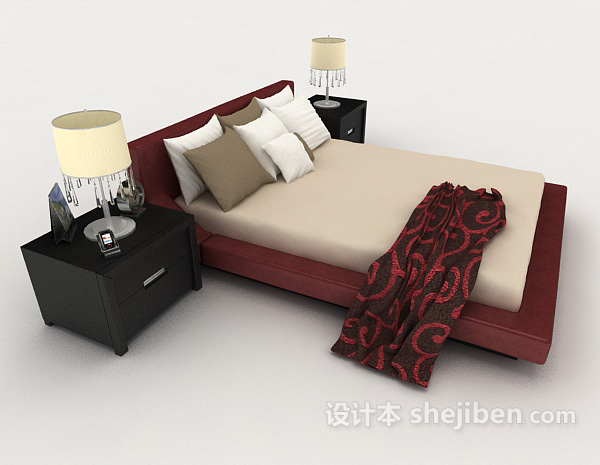 设计本红色家居简单双人床3d模型下载